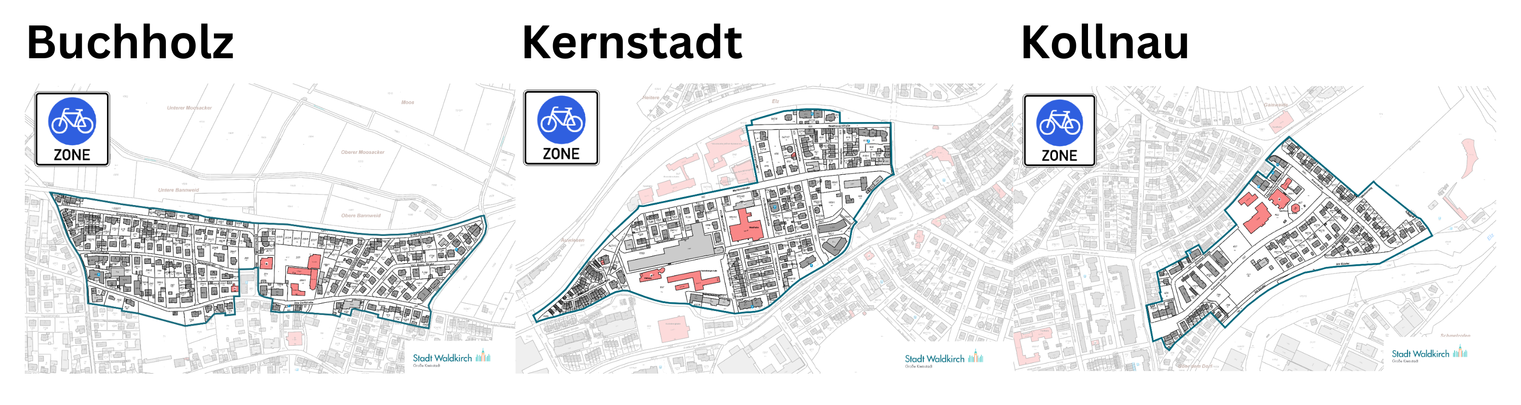 Eine Karte zeigt die Fahrradzonen in Buchholz, der Kernstadt und Kollnau.